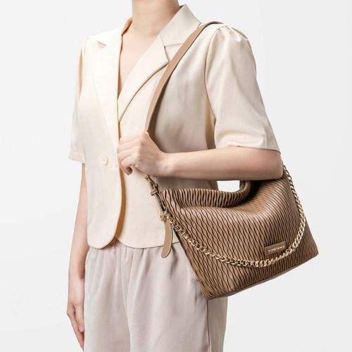 Bolsa de Ombro Cinza Nervura Corrente Grande