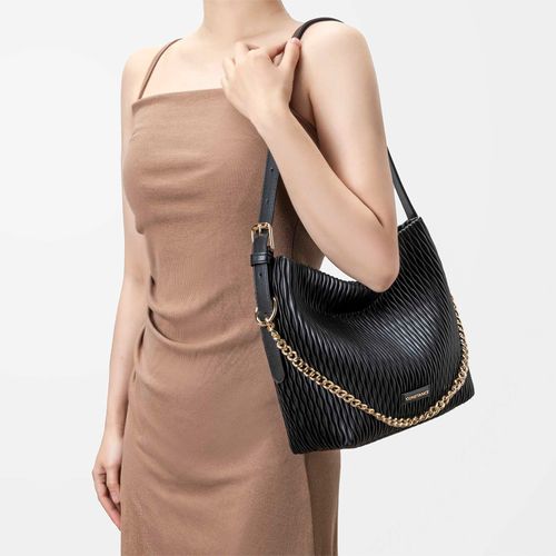 Bolsa de Ombro Preta Nervura Corrente Grande