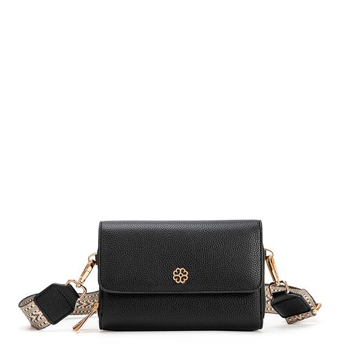 Bolsa Tiracolo Enfeite Flor Preto