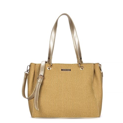 Bolsa Tote Textura Palha Dourada