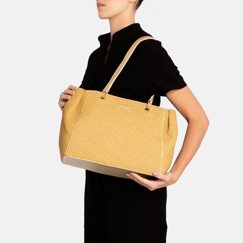 Bolsa Tote Textura Palha Dourada