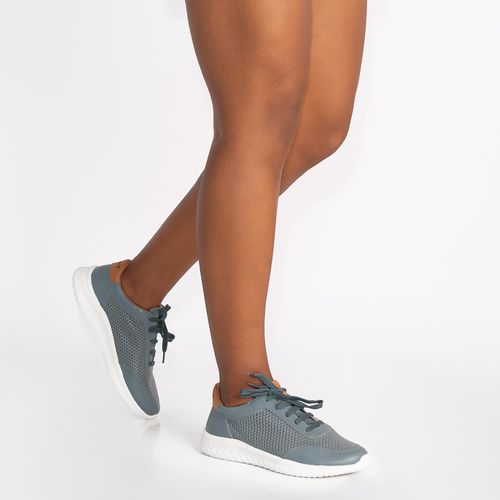 Tênis Azul Couro Recortado Jogging