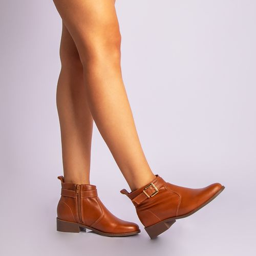 Ankle Boot Caramelo Couro Fivela