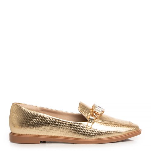Mocassim Dourado Comfort Enfeite Pedraria