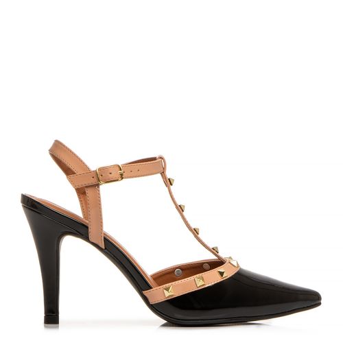 Scarpin Slingback Preto Verniz Spikes