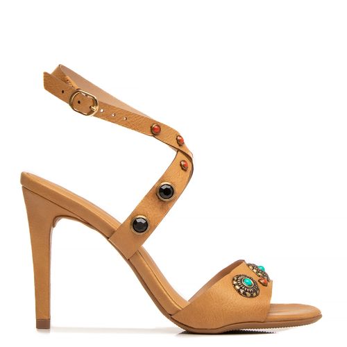 Sandália Caramelo Mix de Enfeites Salto Alto