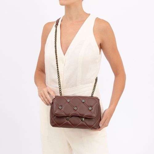 Bolsa Tiracolo Couro Enfeites Bordo