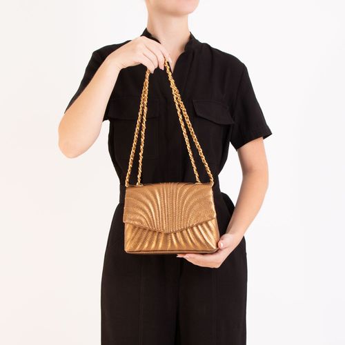 Bolsa Tiracolo Couro Metalizado Bronze