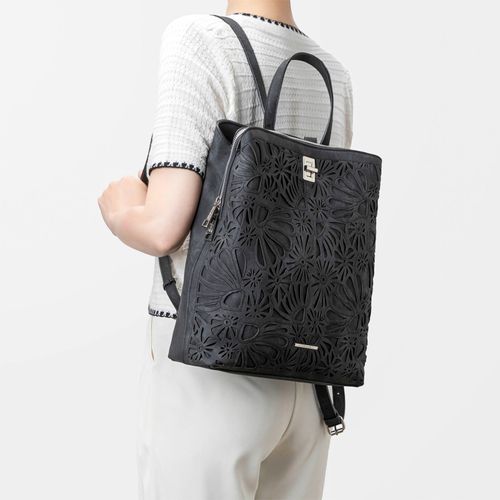 Mochila Preta Padrão Floral Grande