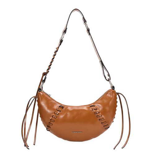 Bolsa Meia Lua Caramelo Tira Bordada Média