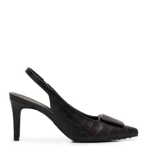 Scarpin Slingback Animal Print Preto