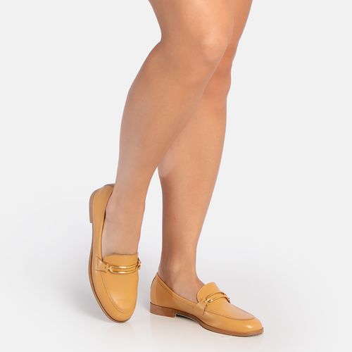 Mocassim Couro Bridão Bege