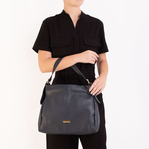 Bolsa de Ombro Couro Fivela Azul