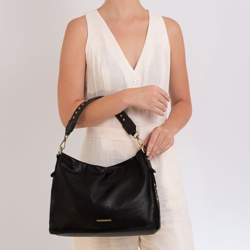 Bolsa Hobo Enfeites Tachas Preta