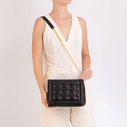 Bolsa Tiracolo Couro Spikes Preto