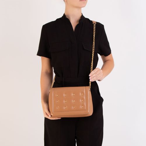 Bolsa Tiracolo Couro Spikes Caramelo