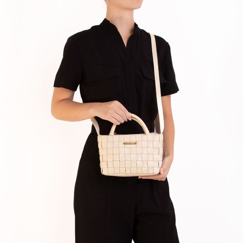 Bolsa Tiracolo Couro Tressê Off White