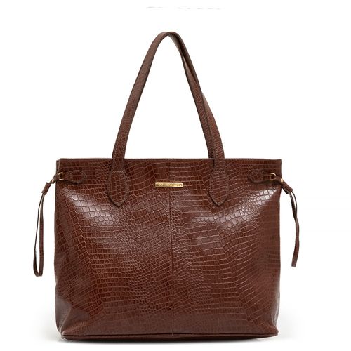 Bolsa Shopping Couro Croco Marrom
