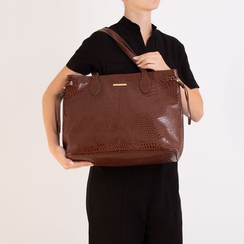 Bolsa Shopping Couro Croco Marrom