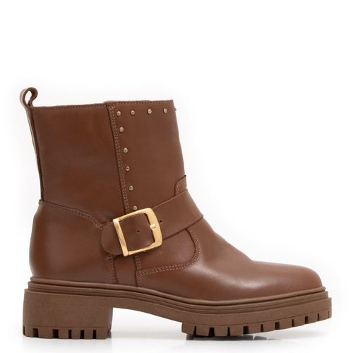 Bota Caramelo Couro Tachas