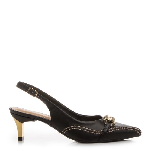 Scarpin Aberto Preto Pesponto