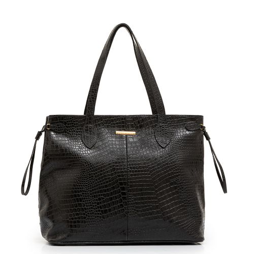 Bolsa Shopping Couro Croco Preta