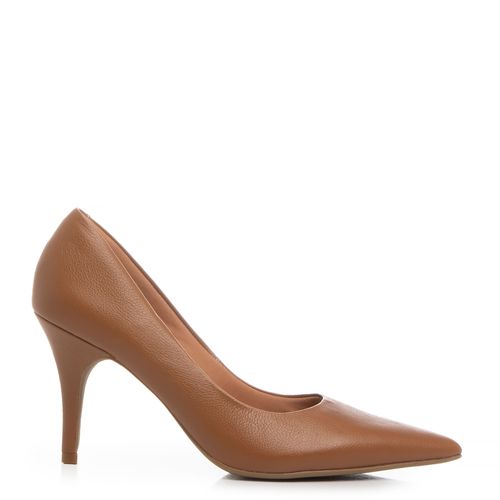 Scarpin Caramelo Couro Salto Alto Fino