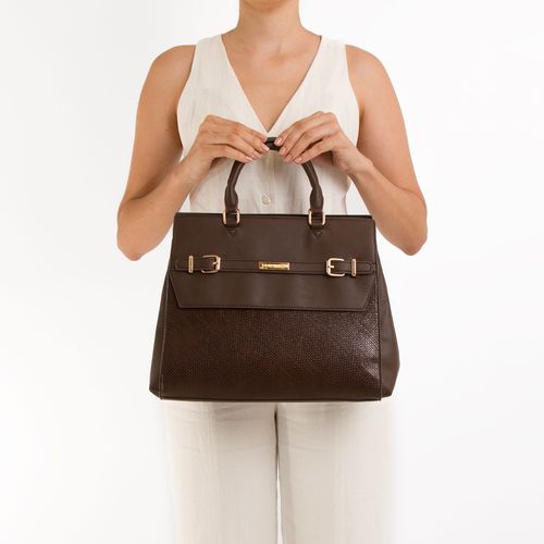 Bolsa Satchel Enfeite Fivela Café