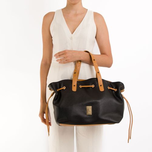 Bolsa Saco Bicolor Enfeites Preta