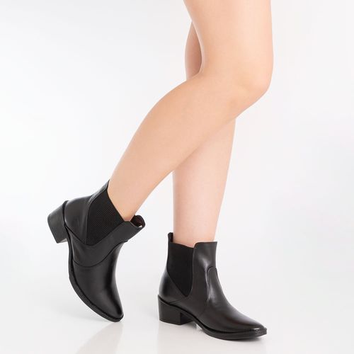 Bota Preta Couro Chelsea