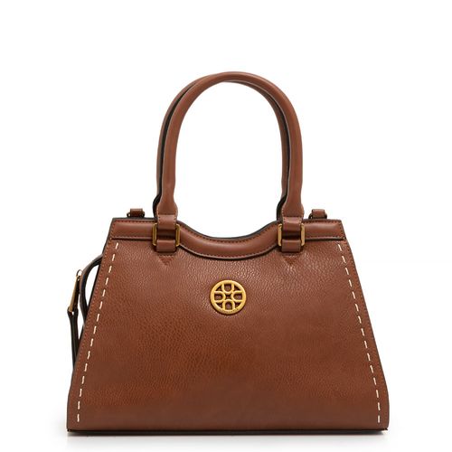 Bolsa Tote Pesponto Bordado Marrom