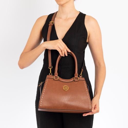 Bolsa Tote Pesponto Bordado Marrom