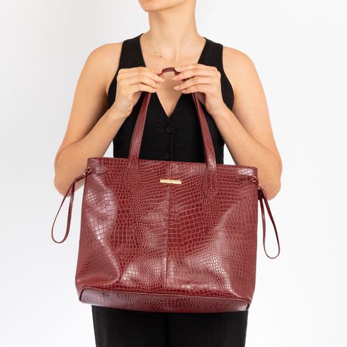 Bolsa Shopping Couro Croco Bordô