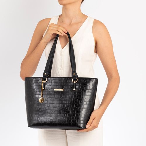 Bolsa Shopping Bag Croco Preta