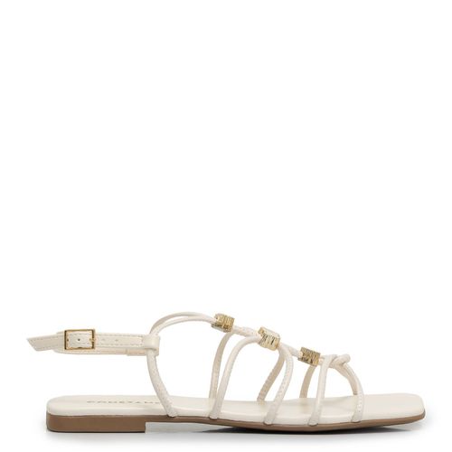 Rasteira Enfeites Flor Off White