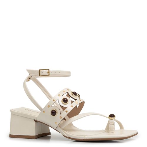 Sandália Off White Recortes e Enfeites e Rebites
