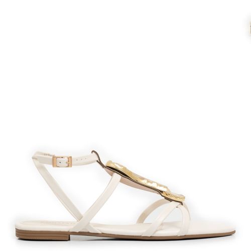 Rasteira Bico Folha Enfeites Off White