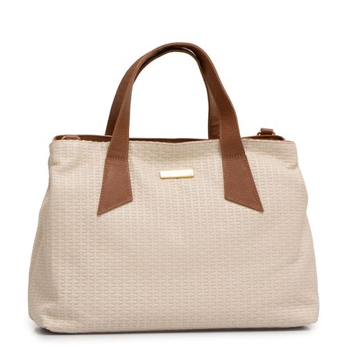 Bolsa Tote Couro Bicolor Off White