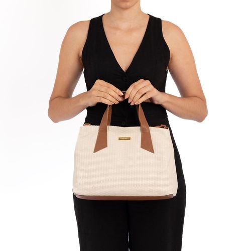 Bolsa Tote Couro Bicolor Off White