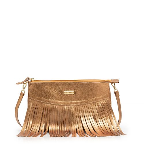 Bolsa Tiracolo Couro Franja Bronze
