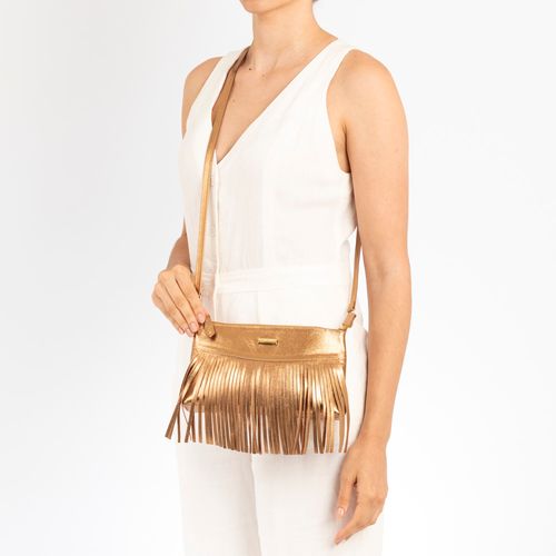 Bolsa Tiracolo Couro Franja Bronze
