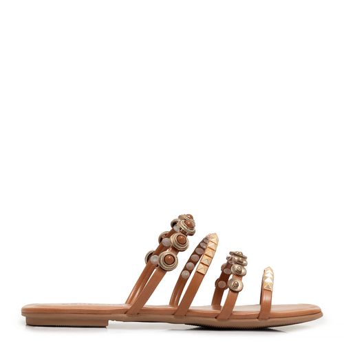 Rasteira Caramelo Enfeites Spikes