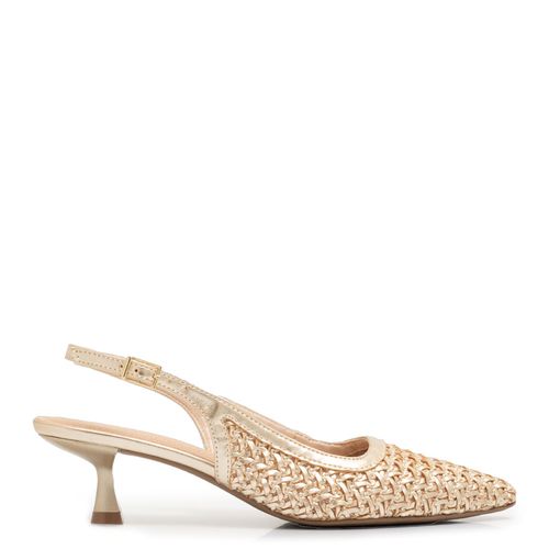Scarpin Slingback Dourado Tressê