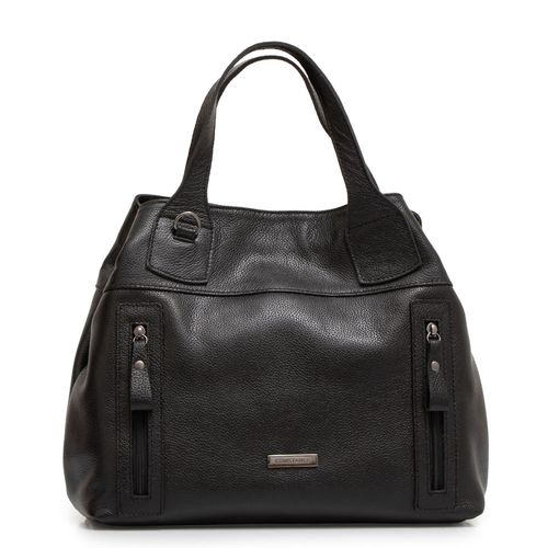 Bolsa Tote Couro Zíper Preta