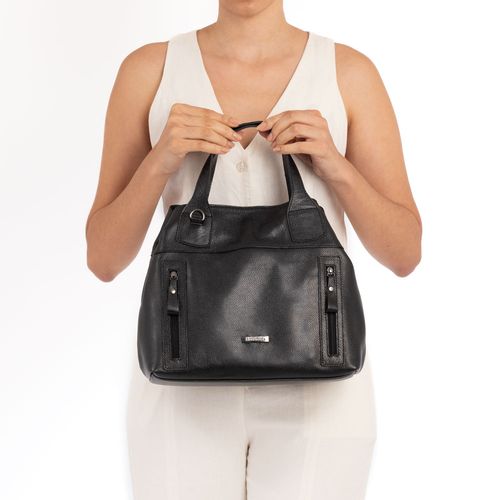 Bolsa Tote Couro Zíper Preta