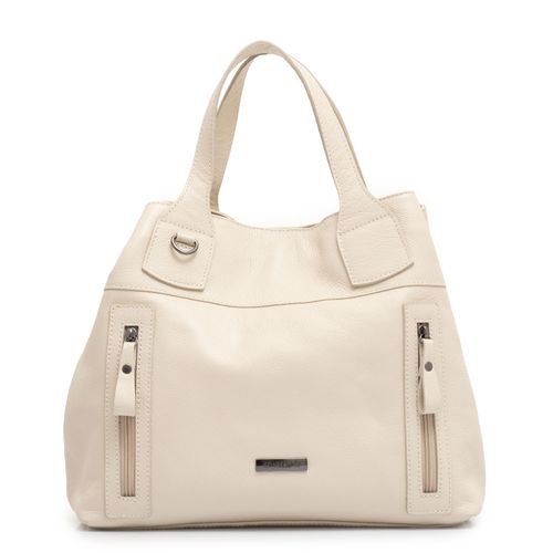 Bolsa Tote Couro Zíper Off White