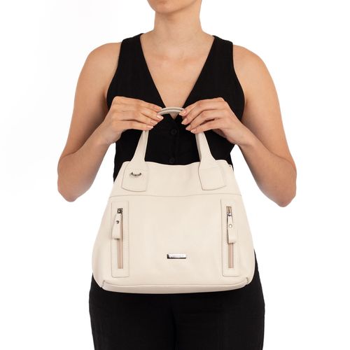 Bolsa Tote Couro Zíper Off White