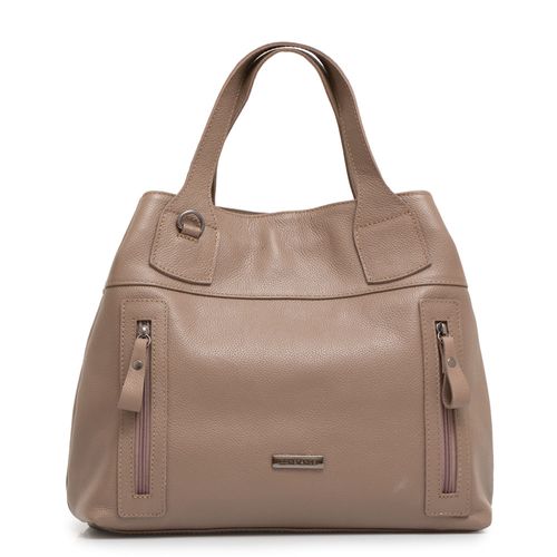 Bolsa Tote Couro Zíper Cinza