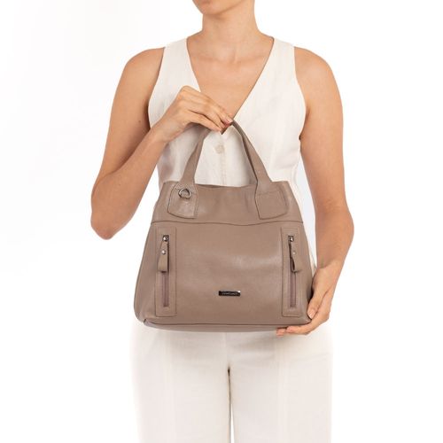 Bolsa Tote Couro Zíper Cinza