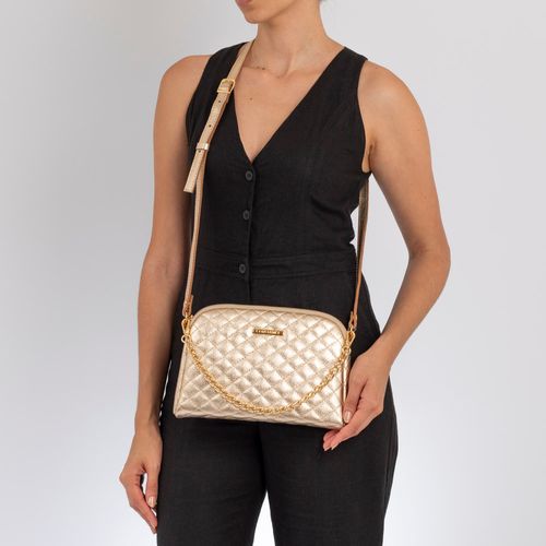 Bolsa Couro Matelassê Dourada